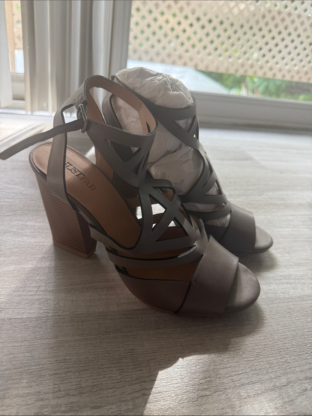 JustFab Taupe Strappy Block Heel Sandals